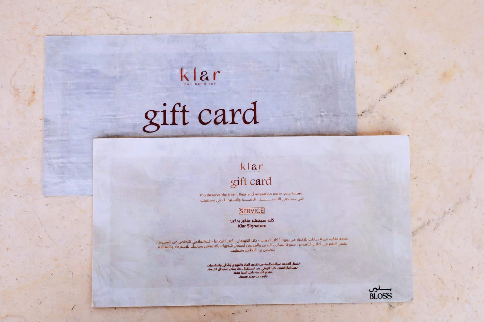KlarSpa & BLOSS Gift Card - Klar Signature Manicure Pedicure (Spa Services)