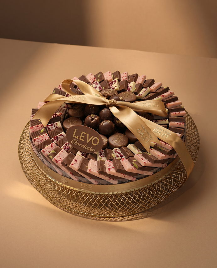 LEVO Artisan Chocolate Bars & Truffles Golden Mesh Tray