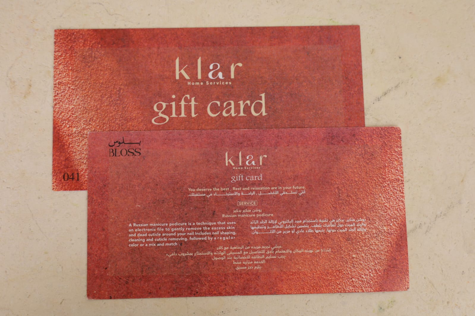 Klar & BLOSS Gift Card - Russian Manicure Pedicure ( Home Services)