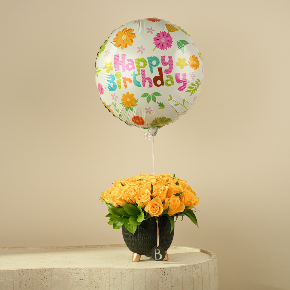 Birthday Glow – Yellow Rose Celebration Vase