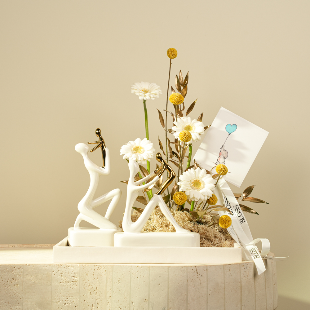 Celestial Bond Figurine & White Floral Set