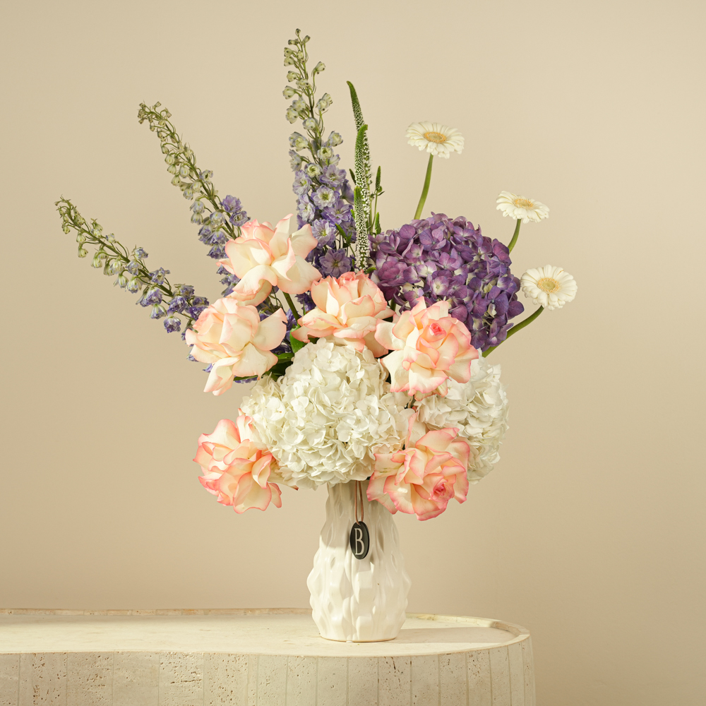 Elysian Bloom Tower – White & Pastel Luxury Vase