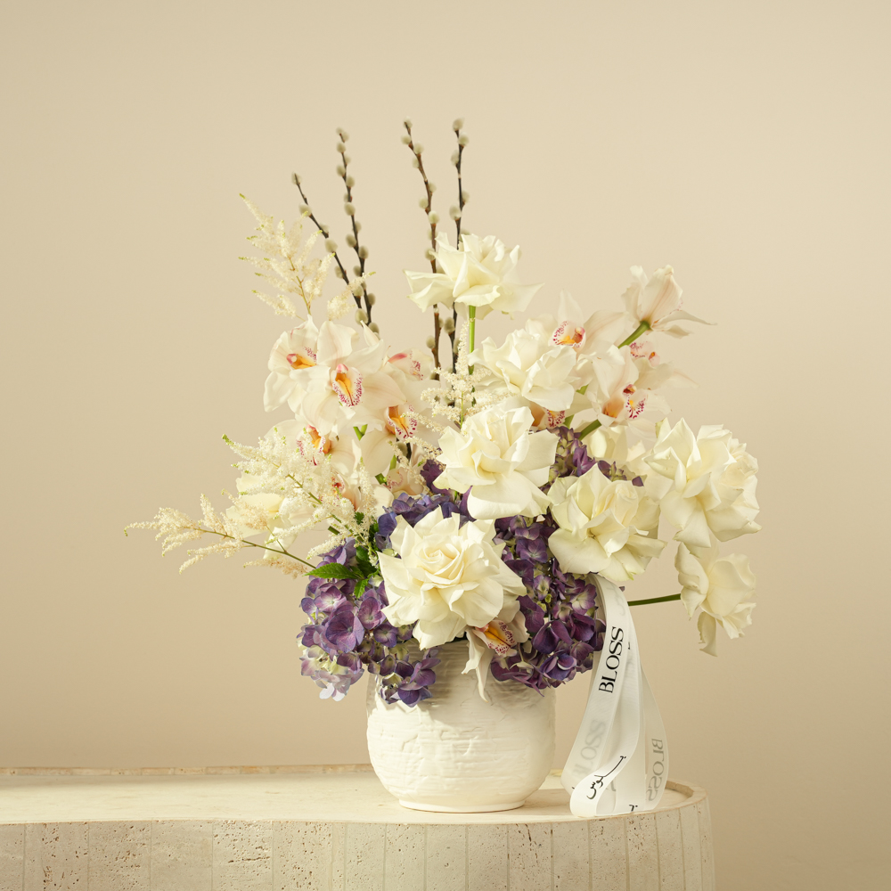 Orchid Whisper Elegance – White & Purple Luxury Vase